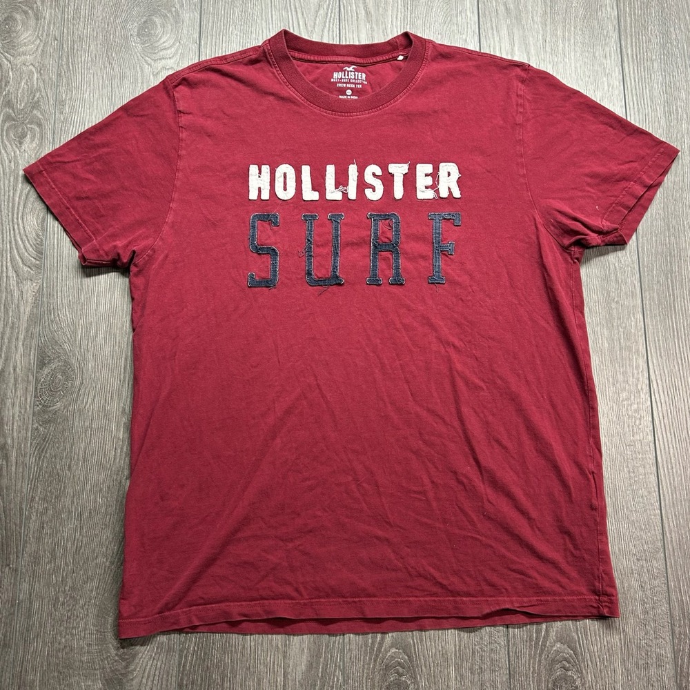 Hollister Surf Graphic T-Shirt Mens XXL Burgundy Red Crew Neck Most-Have Y2K